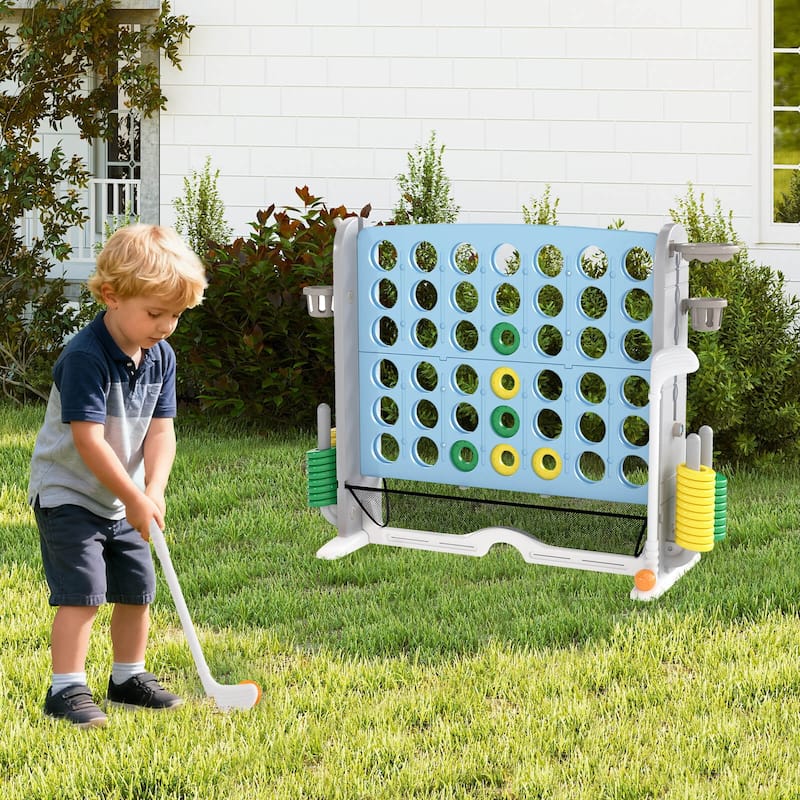 Costway Giant 4-in-a-Row Game Set with Ring-toss, Basketball Hoop, - See Details