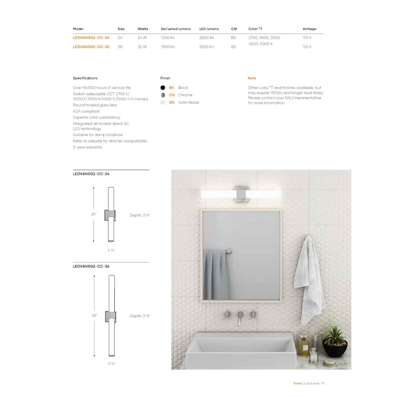 Nobel Two 5-CCT Black LED Bathroom Vanity Light