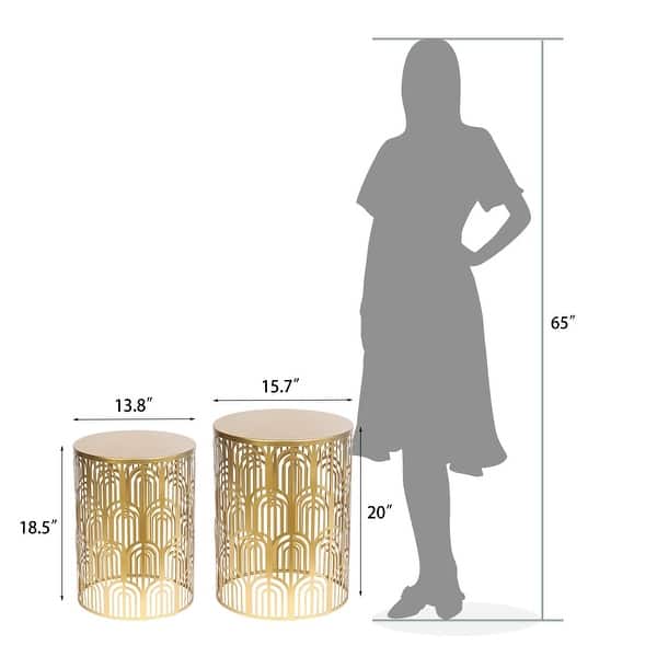 dimension image slide 5 of 9, Adeco Set of 2 Round Metal Nesting Side End Tables Set - set of 2