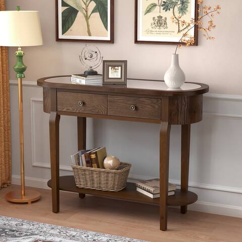COSIEST Rustic Solid Wood Mirrored Console and Accent Table