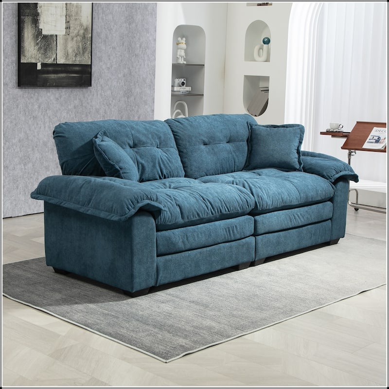 84" Chenille Small Loveseat Deep Seat Sofa - Blue