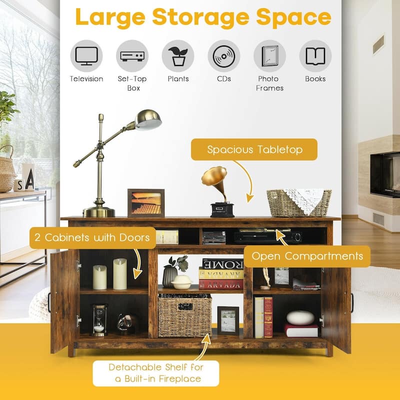 60"Industrial TV Stand Entertainment Center with Shelve and Cabinet-Brown - 58" x 16" x 29" (L x W x H)