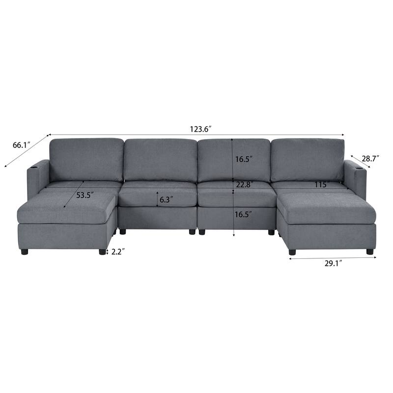 Full Storage Sectional Sofa U-Shape Modular Sofa Bed wOttoman Chaise