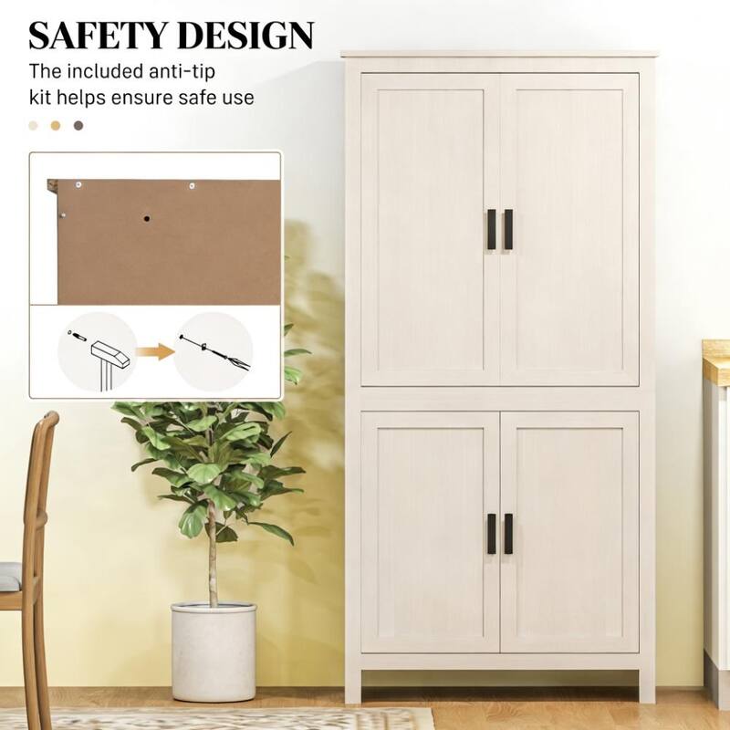 Rossetta Contemporary Chic Freestanding Kitchen Pantry Storage Cabinet with Adjustable Shelves and Back Anti-tipping Strap