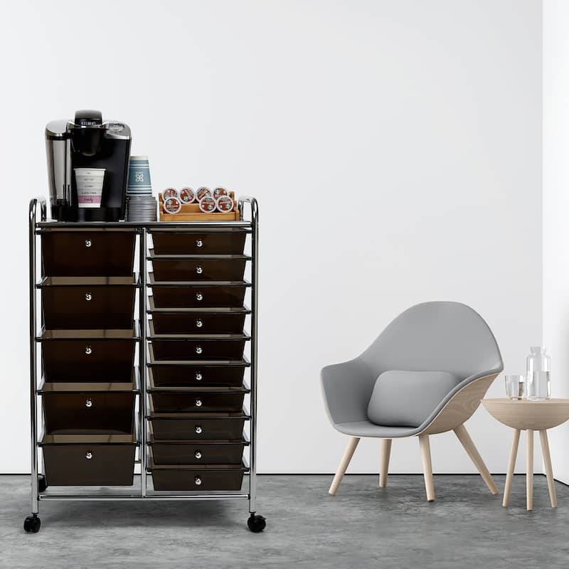 Storage Cart with 15 Plastic Drawers - Multi-Drawer Organizer for Home, Office, Craft, and Classroom