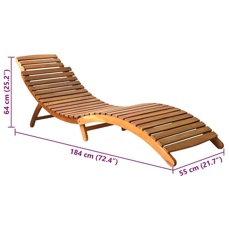 vidaXL Patio Sun Lounger with Cushion Solid Acacia Wood - 72.4" x 21.7" x 25.2"