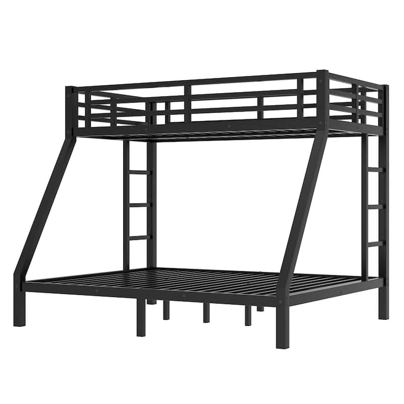 Roomfitters Metal Twin XL Over Queen Bunk Bed Frame with Ladder & Safety Rail, Heavy-Duty Space-Saving Design, Black