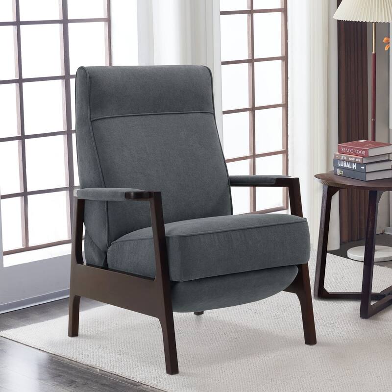 MCombo Fabric Pushback Recliner Chair with Wooden Armrests, Upholstered Single Sofa Accent Chair