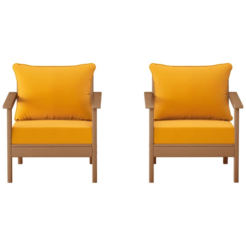 Birchwood All Weather HDPE Outdoor Patio Teak Deep Seating Conversation Set With Cushions (2-Piece)