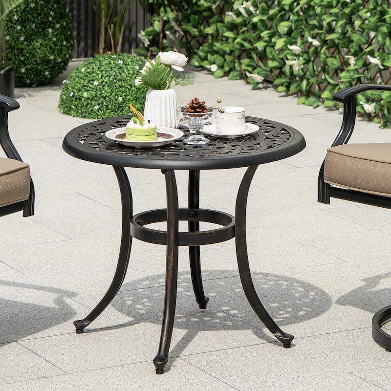 Gymax Cast Aluminum Patio Table 24''Outdoor Round Side Table Anti-Rust