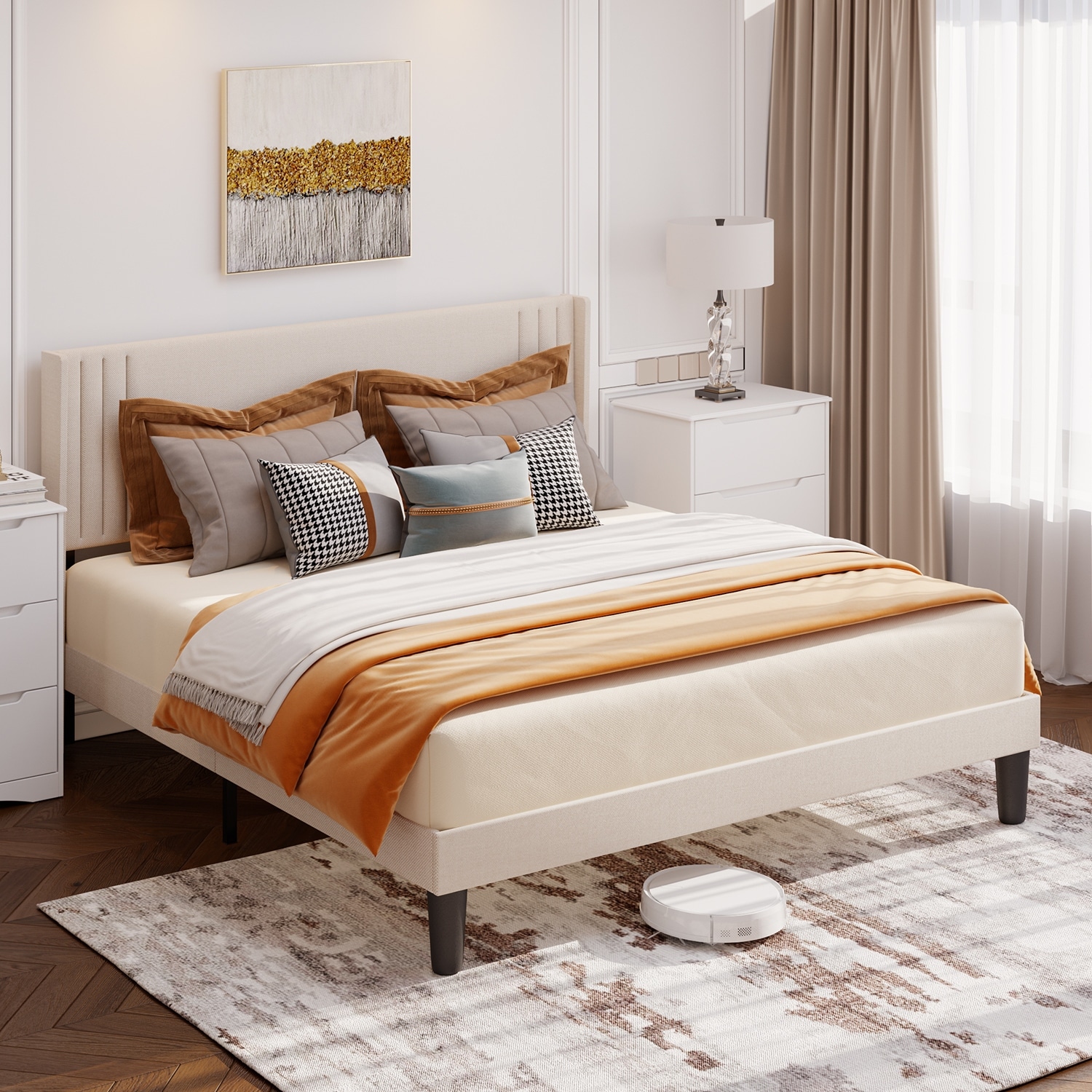 Full / Queen / King Wingback Platform Bed Frames with Under-bed Storage