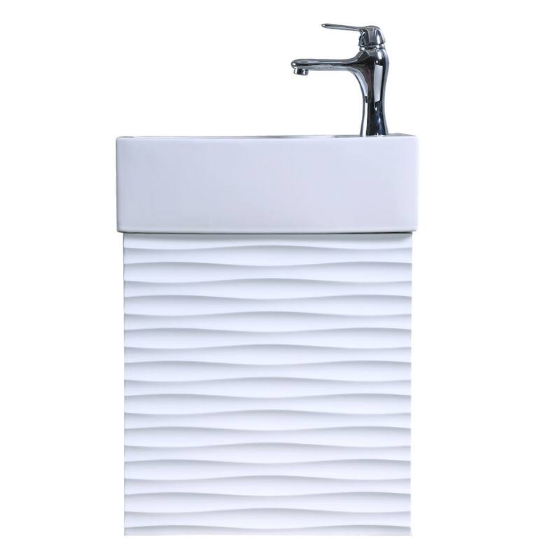 17.75" Ripple White Wall Mount Bathroom Vanity with Sink, Chrome Faucet, Pop-Up Drain and Overflow
