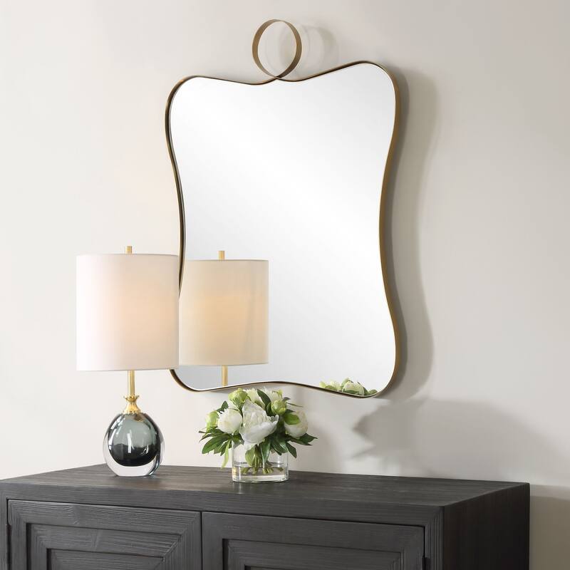 Curved Silhouette Framed Vanity Mirror 33" Antique Brass Finish