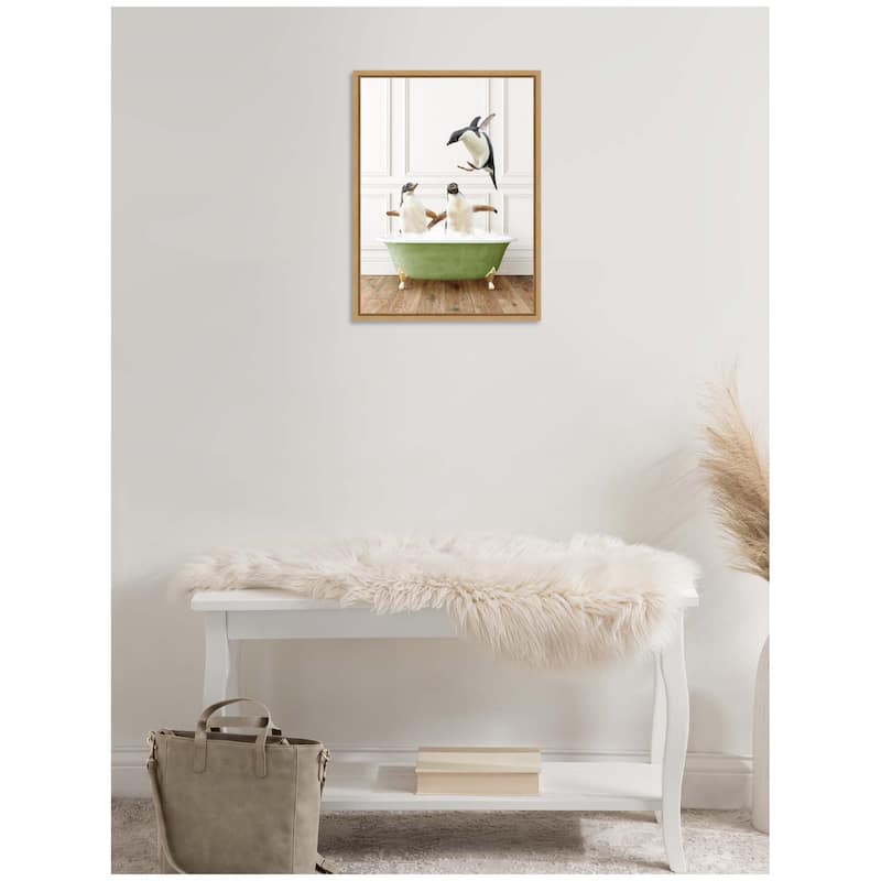Kate and Laurel Sylvie Penguins in Transitional Bathtub Framed Canvas by Amy Peterson