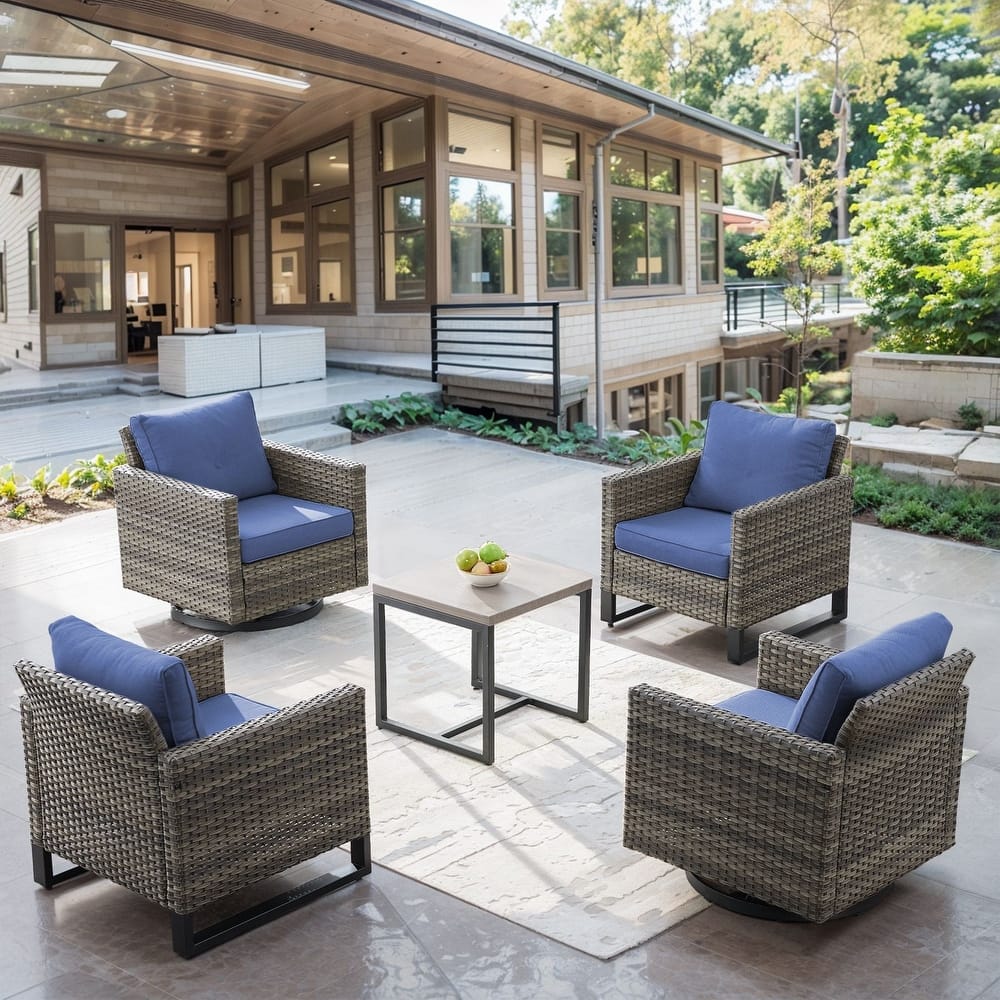 Gymojoy 5-Piece Outdoor Wicker Furniture Set - 2 Swivel Glider Chairs, 2 Patio Chairs & Side Table