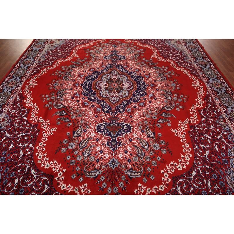 Red Kashan Turkish Area Rug Machine Made Floral Carpet - 9'7" x 12'7"