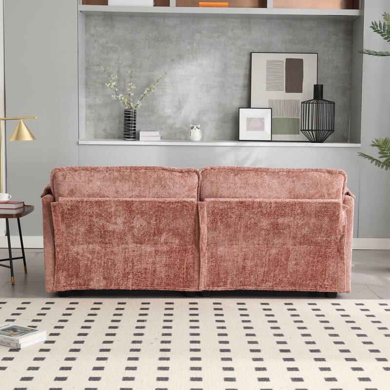 76'' Oversized Chenille Loveseat Sofa with Movable Ottoman Small Sofa for Apartment