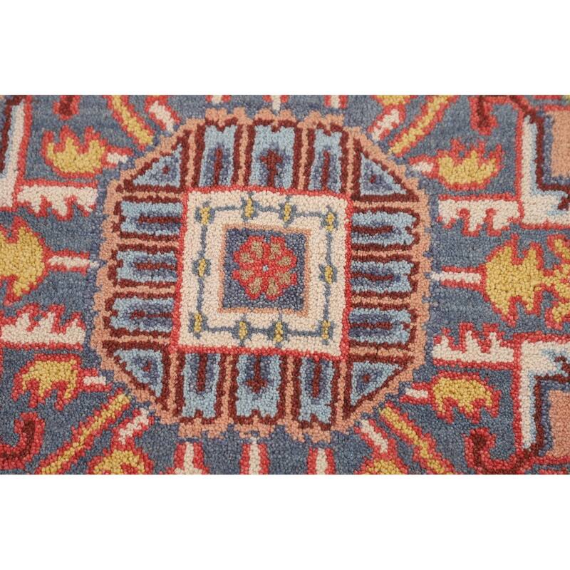 Blue Geometric Heriz Serapi Oriental Area Rug Hand-Knotted Wool Carpet - 8'8"x 11'10"