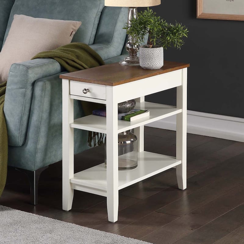 Convenience Concepts American Heritage 1 Drawer Chairside End Table with Shelves - Driftwood/White