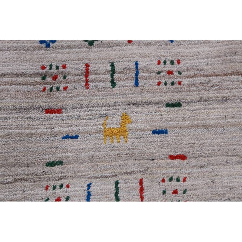 Hand Knotted Oriental 100% Wool Carpet Tribal Animal Pictorial Greys & Charcoal Gabbeh Area Rug - 10' 1'' X 8' 1''