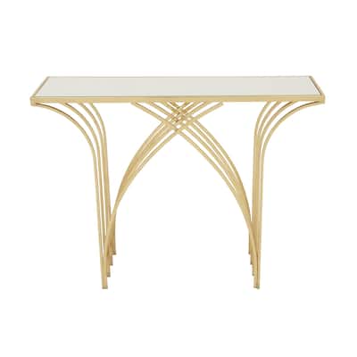 Metal Geometric Rectangular Console Table with Mirrored Glass Top - Gold - Roche River Decor - 12"Wx41"Lx31"H
