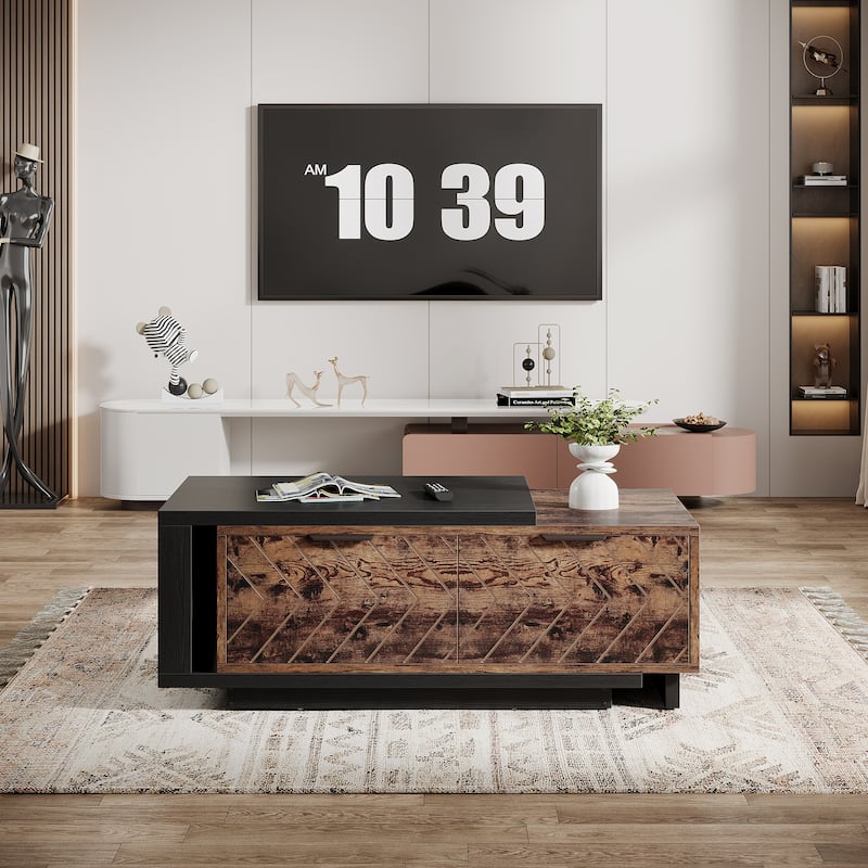 Extendable Coffee Table with 2-drawer and Wood Sliding Tabletop for Living Room