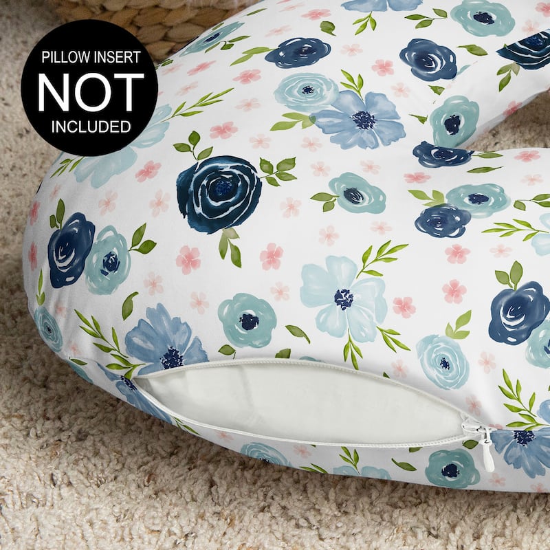 Sweet Jojo Designs Watercolor Floral Nursing Breastfeeding Pillow Cover Case Pillow Not Included Navy Blue Pink Boho Shabby Chic