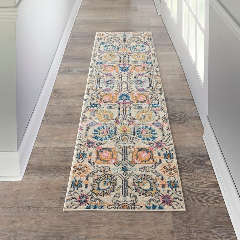 Nourison Passion Boho French Country Floral Area Rug. - 2'2" x 7'6" Runner - Ivory - Runner