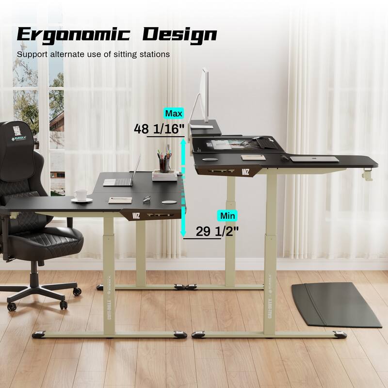 EUREKA ERGONOMIC & Call of Duty 61" Large L-Shaped Height Adjustable Standing Game Desk