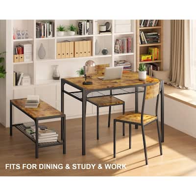 4 Piece Dining Table Set for Small Space, Kitchen Table and 2 Chairs for 4 with Bench