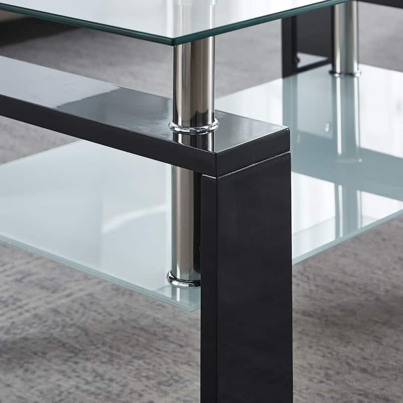Artisan Center Coffee Table,Tempered Glass Top Stainless Steel Legs for Living Room
