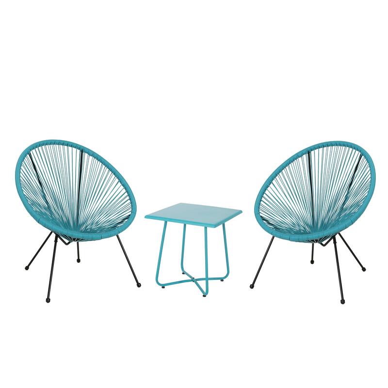 Anson Outdoor Woven 3 Piece Chat Set by Christopher Knight Home - Teal + Black