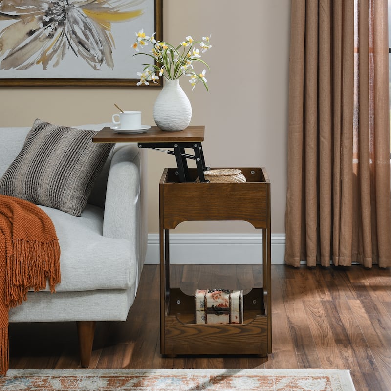 Mid Century Modern Lift Top Side Table - Walnut