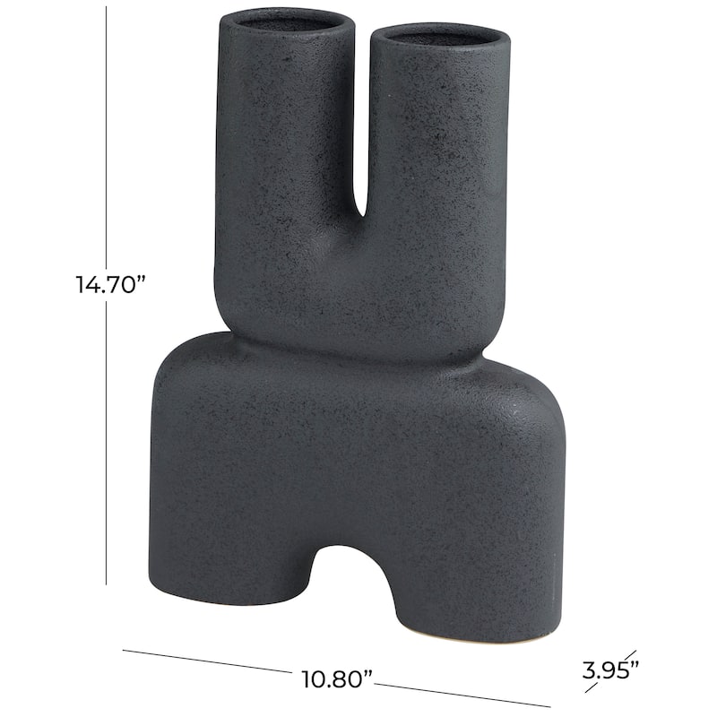 Black Ceramic U-Shaped Abstract Decorative Vase - 11"W, 15"H