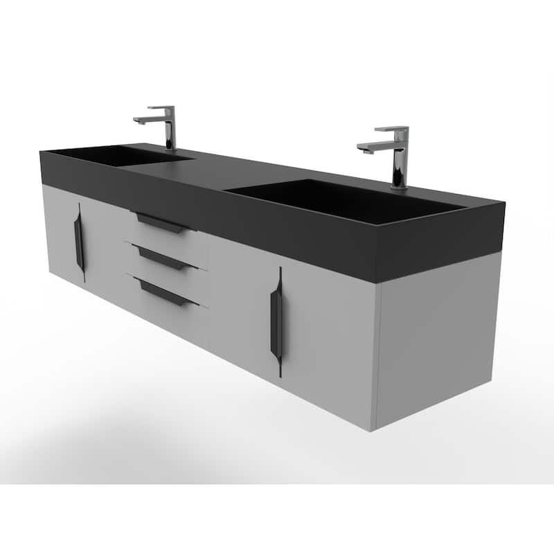 Amazon 72" Wall Mounted Bathroom Vanity Set w/ Black Top