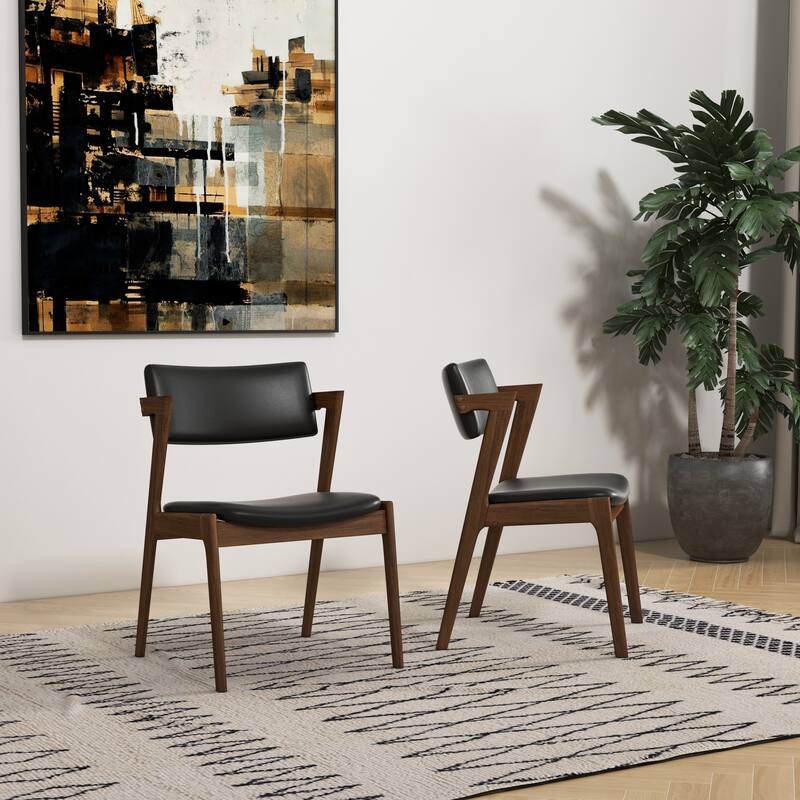 Renaud Mid-Century Upholstered Vegan Leather Dining Chair in Black (Set of 2)