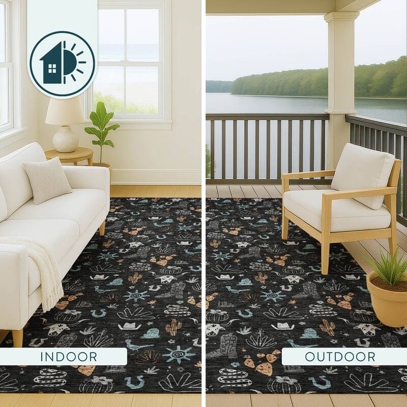 Machine Washable Indoor/ Outdoor Cowboy Ranch Chantille Rug