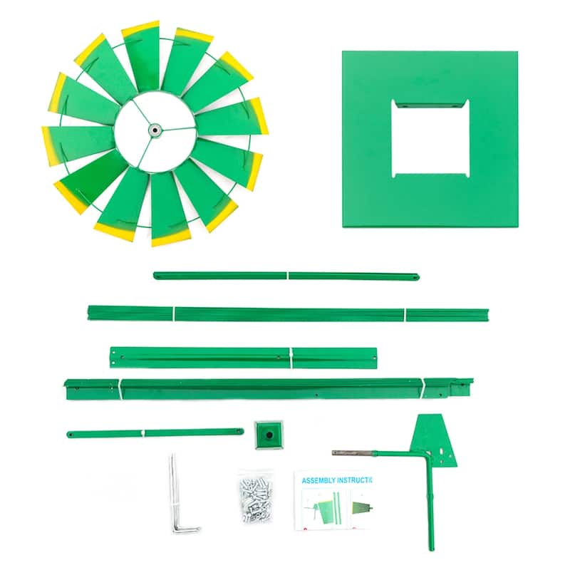 8FT Weather Resistant Yard Garden Windmill, Green