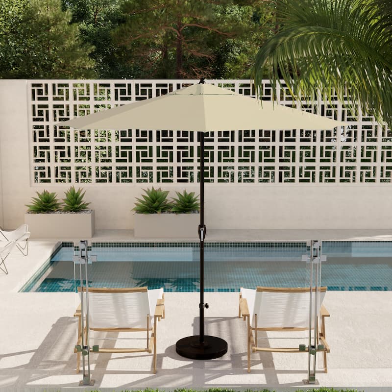 North Bend 9-foot Crank Open Auto-tilt Bronze Finish Patio Umbrella by Havenside Home (Base not included) - Antique Beige