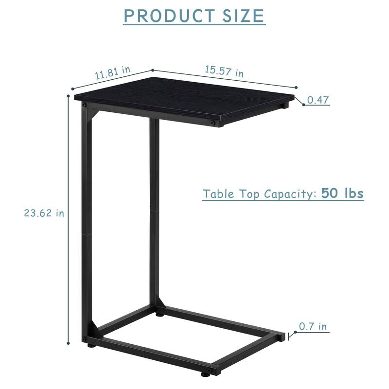 C Shaped Side Table Set of 2, C Table for Sofa, Couch Table End Table Slide Under, Snack Side Table for Living Room