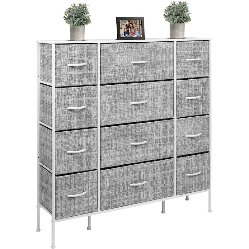 Sorbus Extra-large Steel and Grey Fabric 12-drawer Dresser