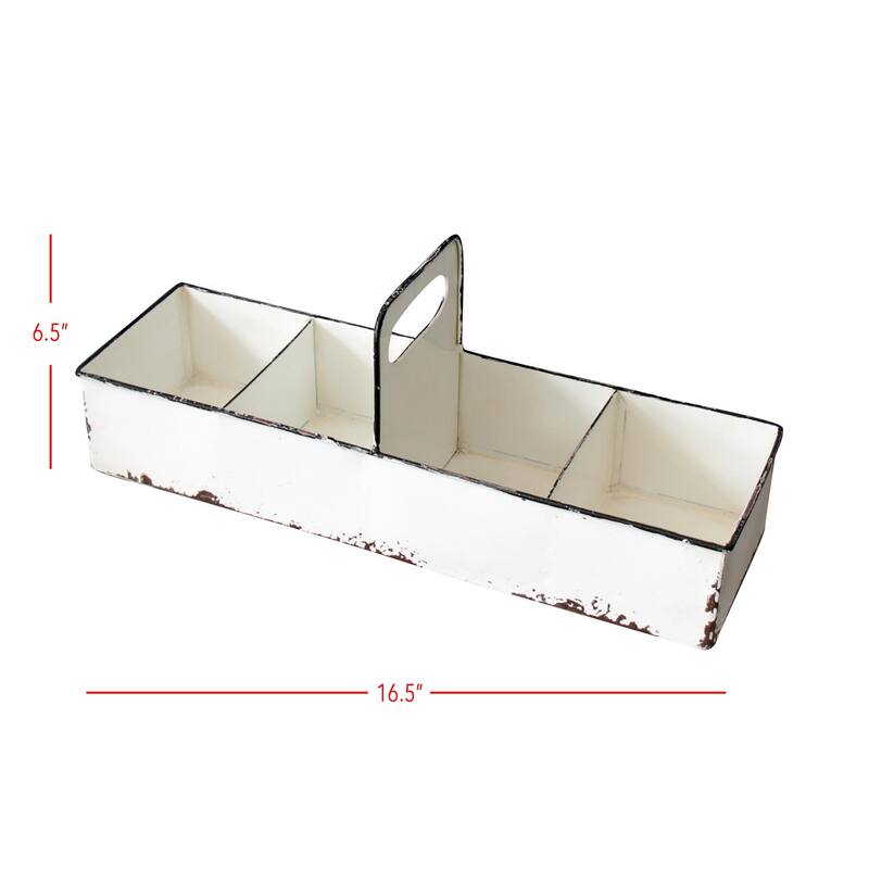Foreside Home & Garden White Rustic Enamel Slotted Decorative Tray - 5x16.5x6.5