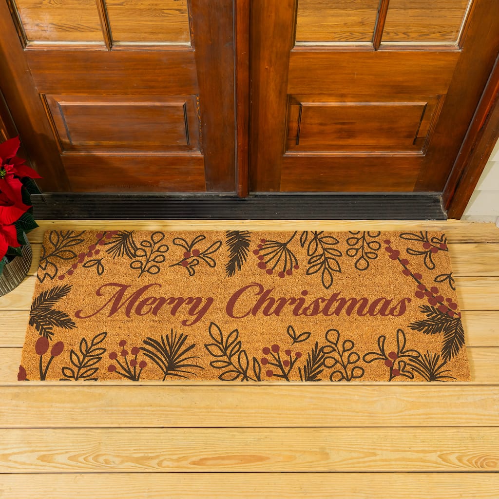 Festive Foliage Coir Door Mat - "Merry Christmas" - 60"x24"