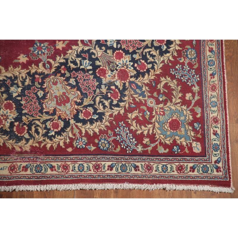 Hand Knotted Oriental 100% Wool Carpet Traditional Floral Pink Kerman Area Rug - 9' 8'' X 6' 8''