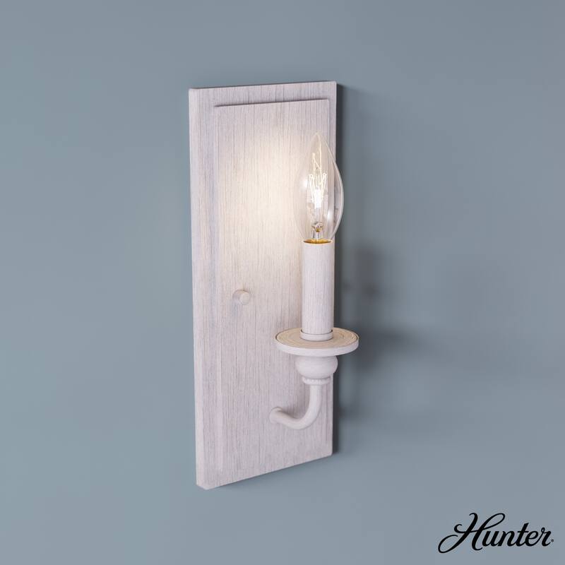 Hunter Southcrest 1 Light Wall Sconce, Candle, Farmhouse, Transitional - Distressed white