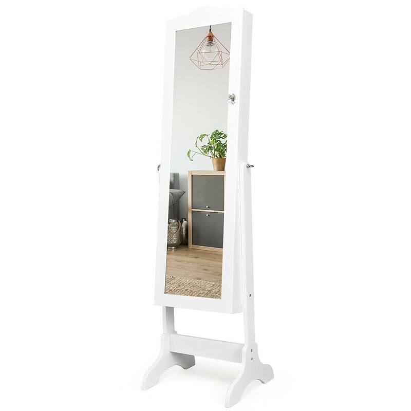 Mirrored Lockable Jewelry Cabinet Armoire Organizer Storage Box - 18.5" x 14.5" x 63.5" ( L x W x T )