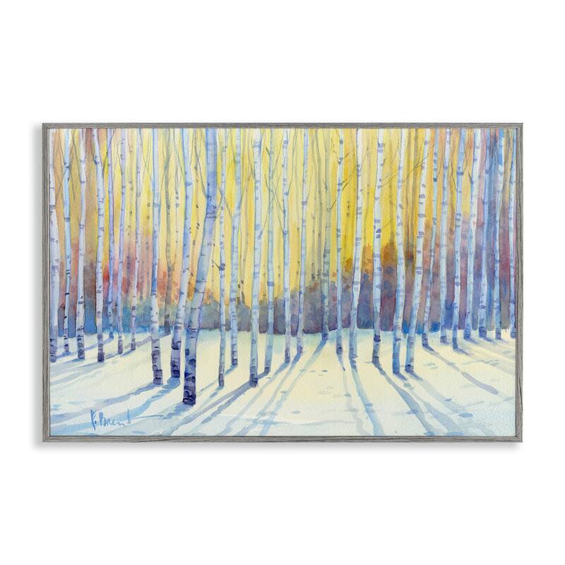 Stupell Sunlit Winter Birch Trees Framed Giclee Art Design By Paul Brent - 18 x 12 - Grey