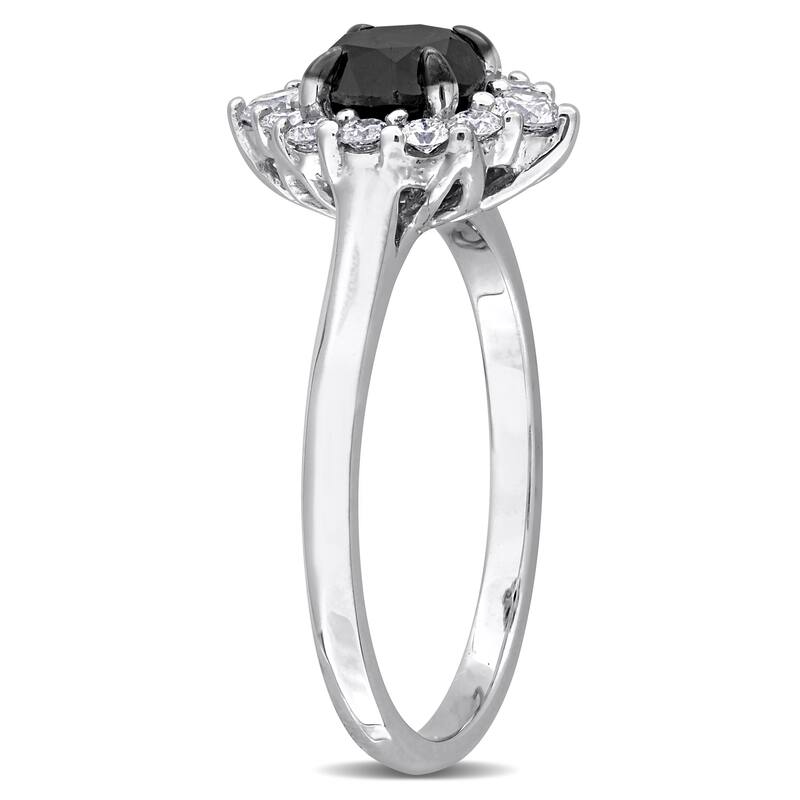 Miadora 1 2/5ct TW Black White Diamond Halo Engagement Ring in 14k White Gold