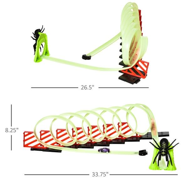 Glow-in-the-Dark Race Track Set with Light-Up Car & Spooky Spider Model for Ages 3-6 - Green