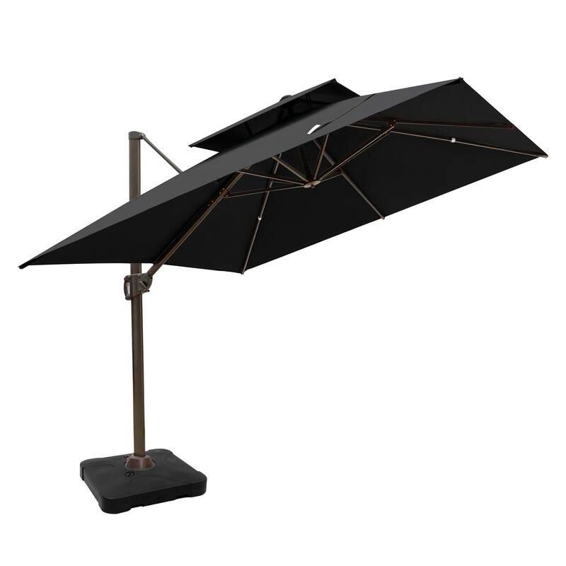 VredHom 10 Ft Square Dual Wind Vent Cantilever Patio Umbrella with Base - Black